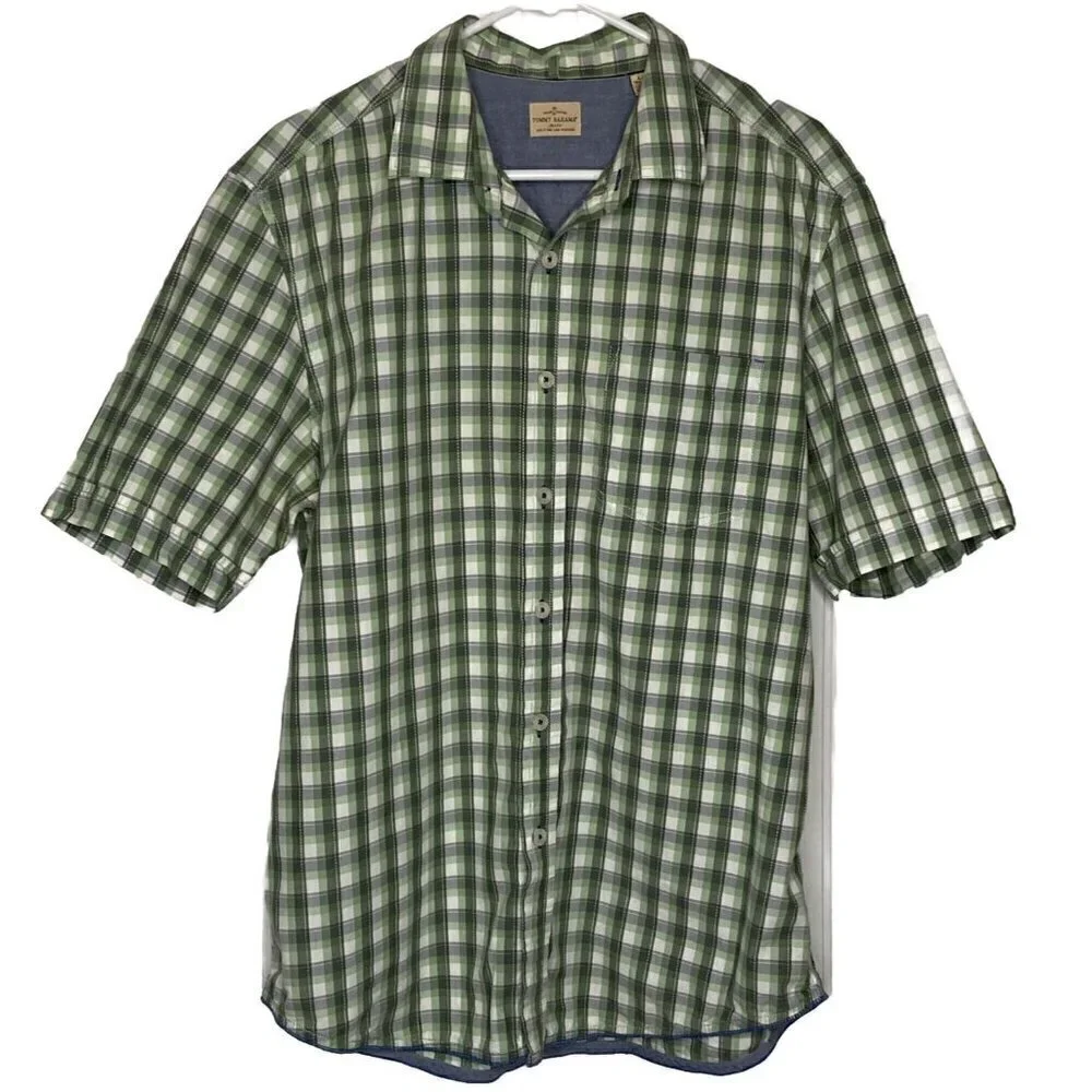 Tommy Bahama Island Crafted Men’s Large Green Plaid Short Sleeve Button Up Shirt